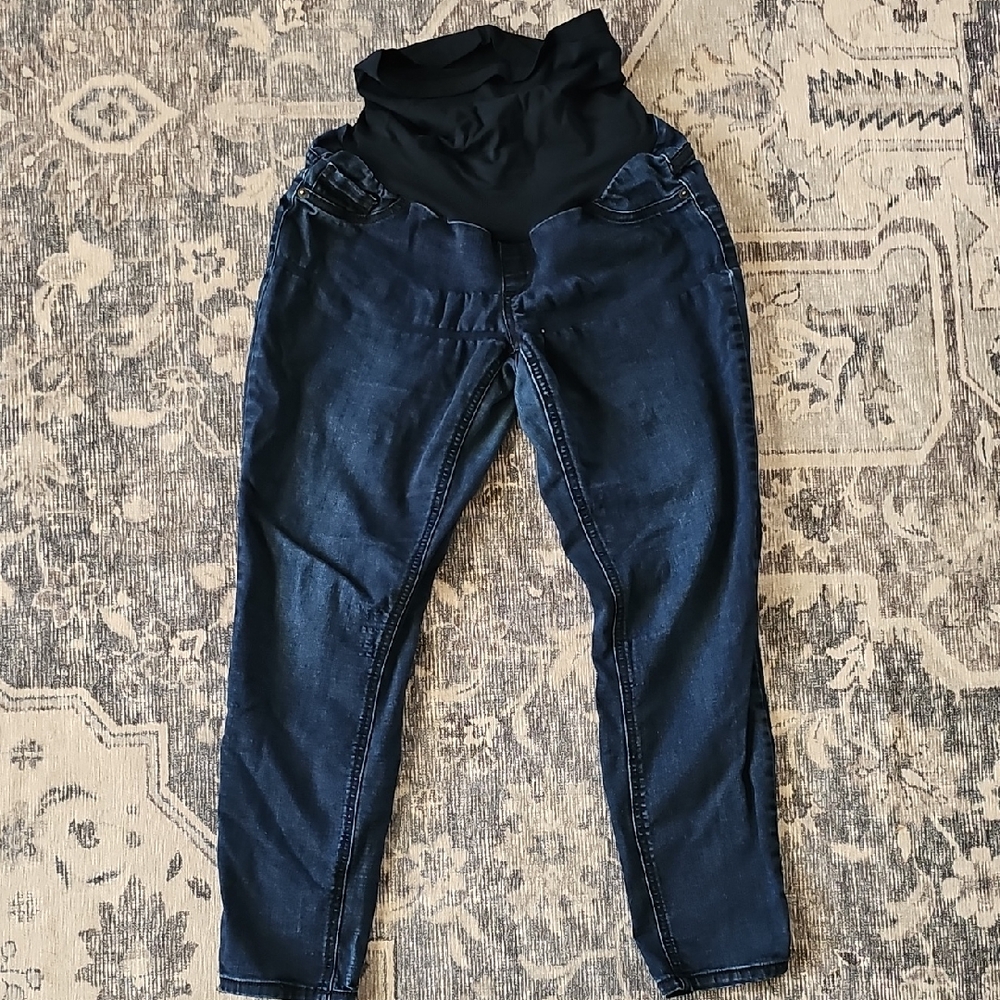 Indigo Blue Maternity Jeggings with Black Panel